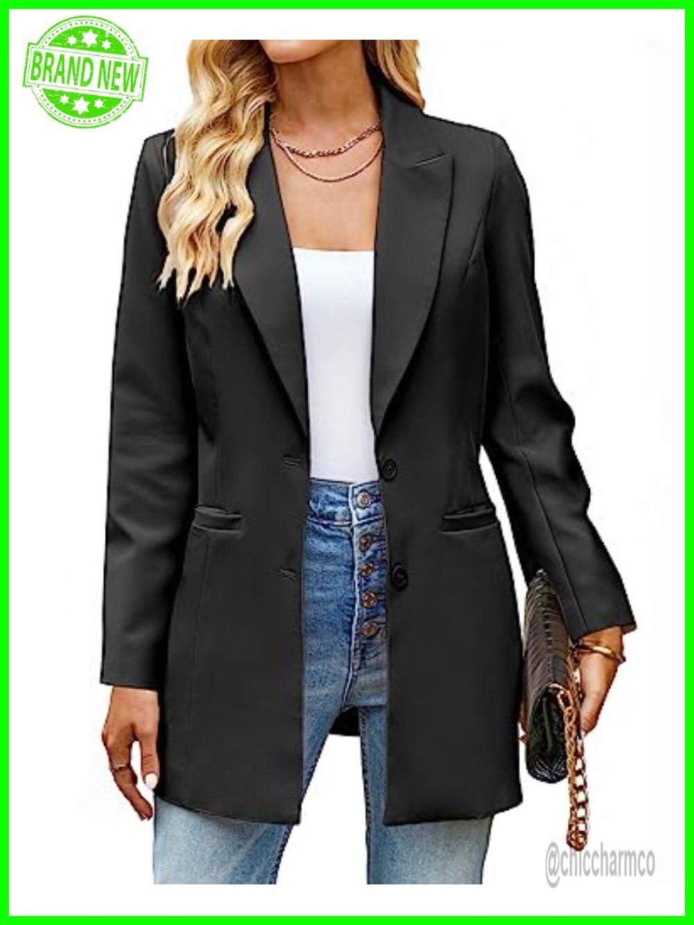 Long Blazer Jacket for Women Business Casual Peak Lapel Office Suit Jacket